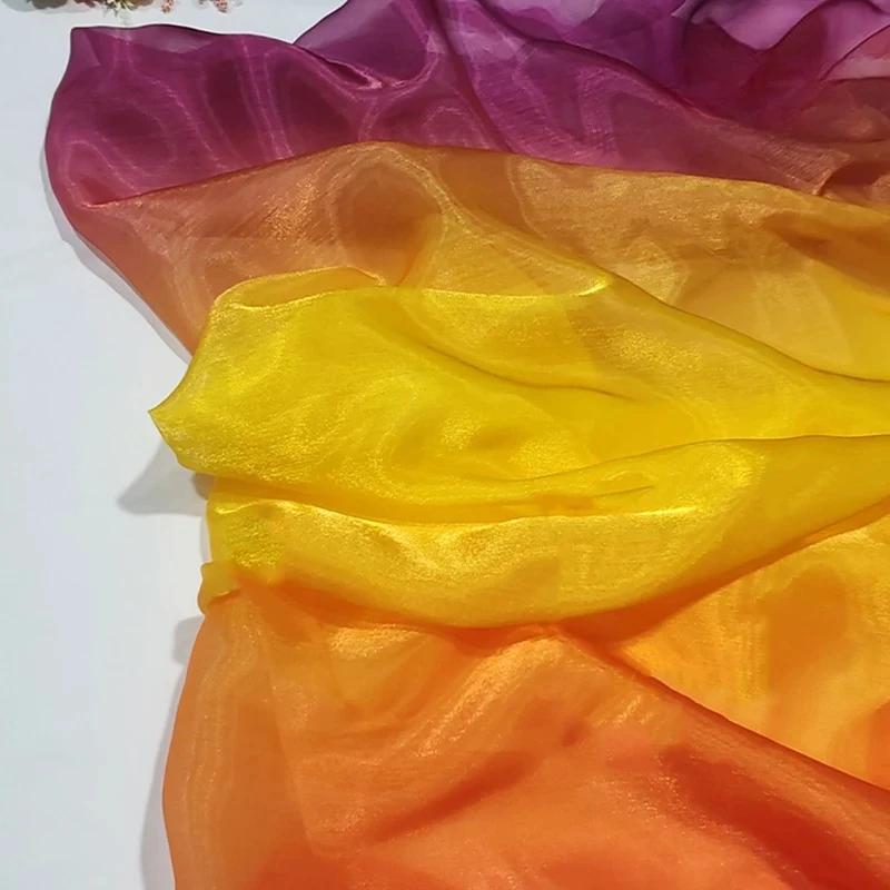 Wide 150cm Shiny Gradient Organza Fabric Glossy Thin Gauze Voile Fabric Diy Sewing Dress Hanfu Stage Costume Crafts Background