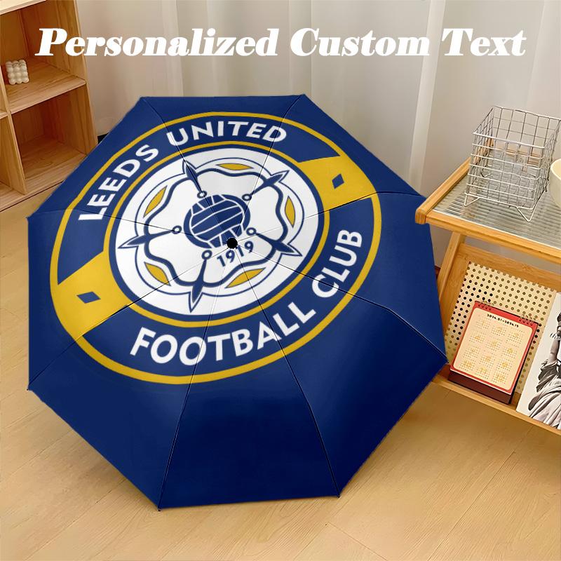 8‑Rib Automatic Umbrella, Leeds United Design Foldable Umbrella for Sun Rain Protection Travel