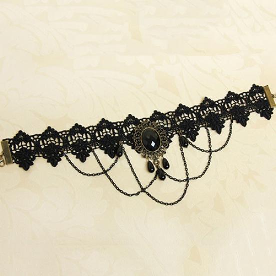 Women Retro Gothic Black Chokers Lace Hollow Chain Collar Fashion Necklace