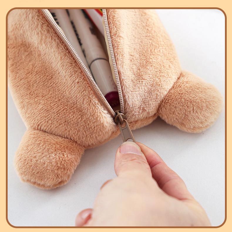 Cute Animal Plush Pencil Case, Large Capacity Stationery Organizer