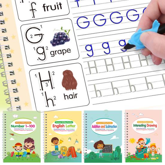 4Pcs Writing Exercise Book Practice Copybook Handwriting Workbook Kit with Letters