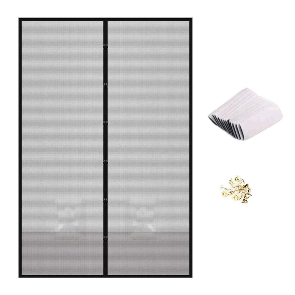Magnetic Snap Screen Door Curtain Polyester Mesh Full Frame Hook & Loop Fits Doors Up To 210cm