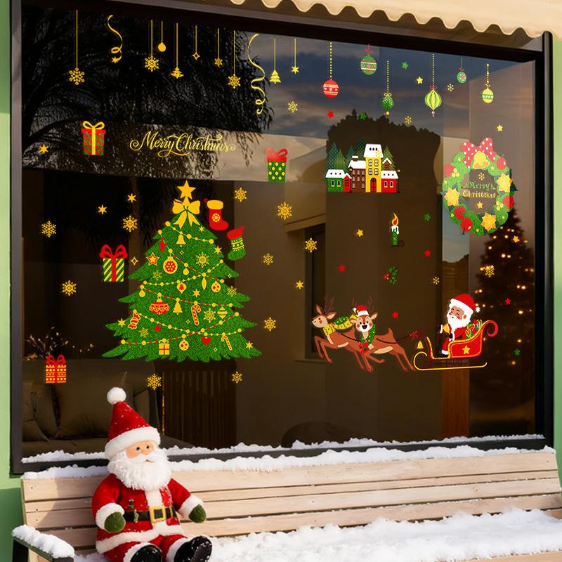 Santa Claus Reindeer Electrostatic Glass Window Display Scene Arrangement Shopping Mall Decoration Atmosphere Stickers