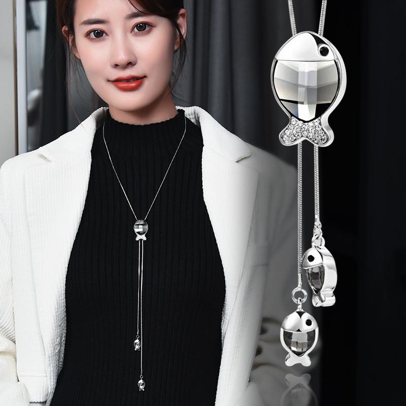 Korean Style Fashionable Long Necklace With Eyecatching Fish Pendant For Casual Wear