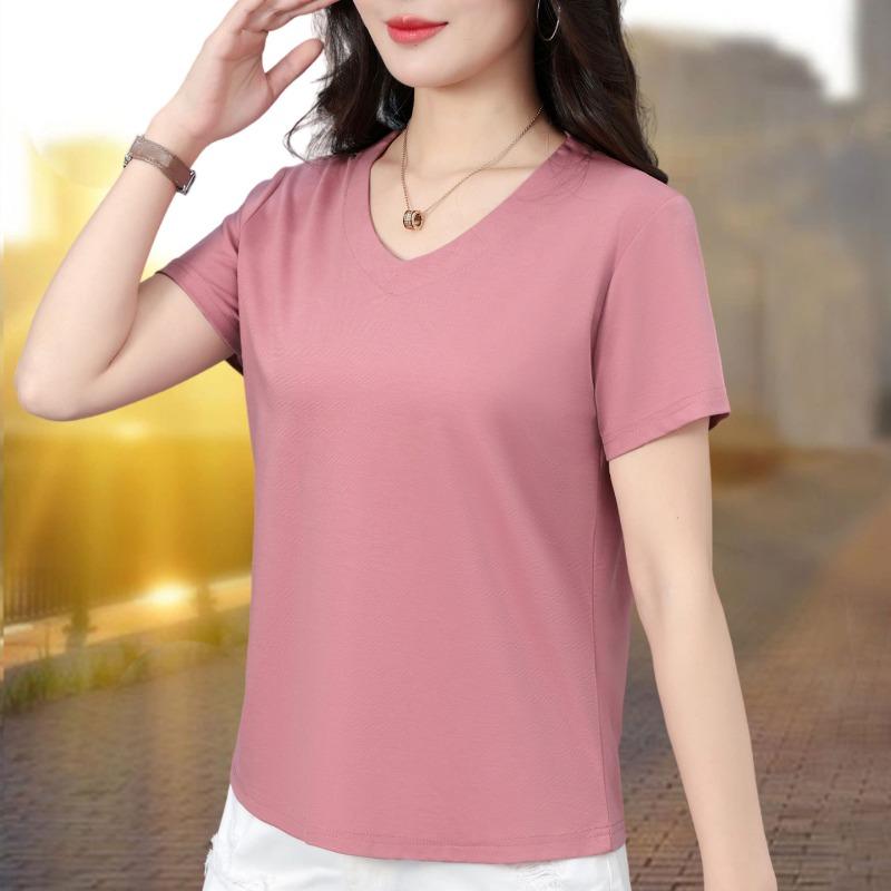 Short-sleeved T-shirt women's V-neck, new summer slim-fitting and thin bottoming shirt, fat mm large-size women's clothing top wholesale