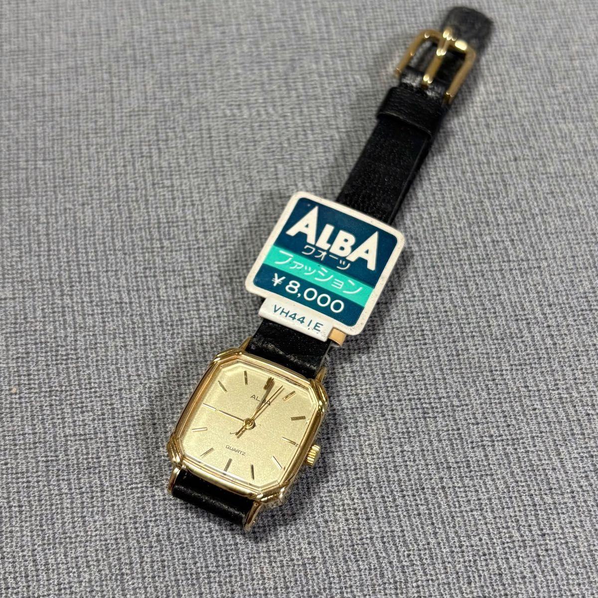 Unused Dead SEIKO ALBA Y481-7070 Vintage Watch Rectangular Quartz Gold Black
