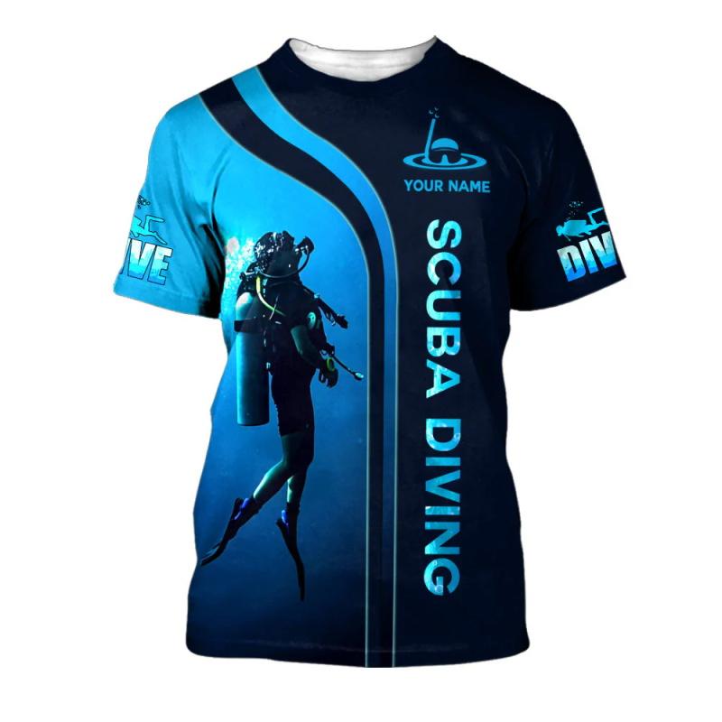 Custom Name 3D Print Diver T Shirts Tops Summer Short Sleeve Casual Scuba Diving Tshirt for Men Clothes Mens Shirts