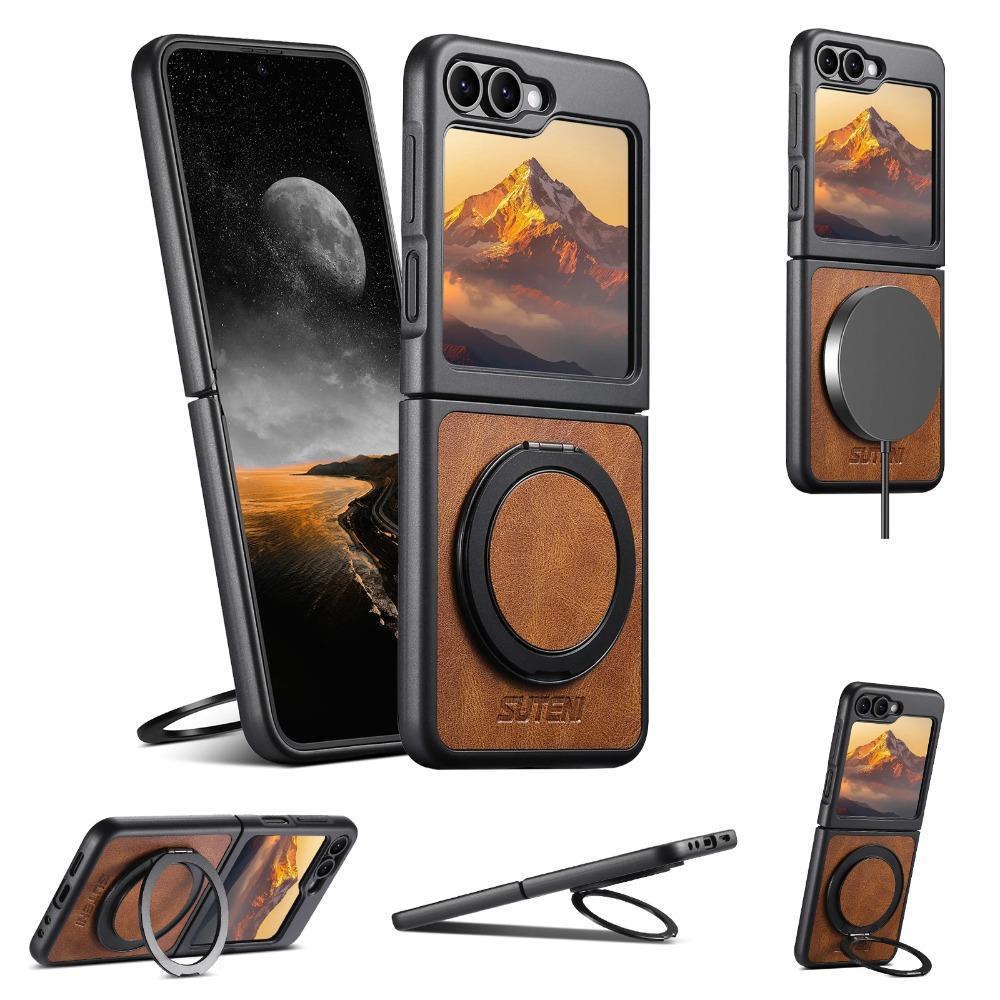 Higth Quality Busine Sle Magnetic Wireless Charging Phone Case for Samsung Galaxy Z Flip 7 6 5 360° Rotating Holder Leather Cover
