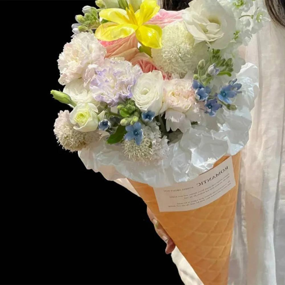 10pcs Romantic Ice Cream Cone Packaging Paper Thick Oil Painting Flower Wrapper Paper DIY Flower Gift Boxes Mother's Day