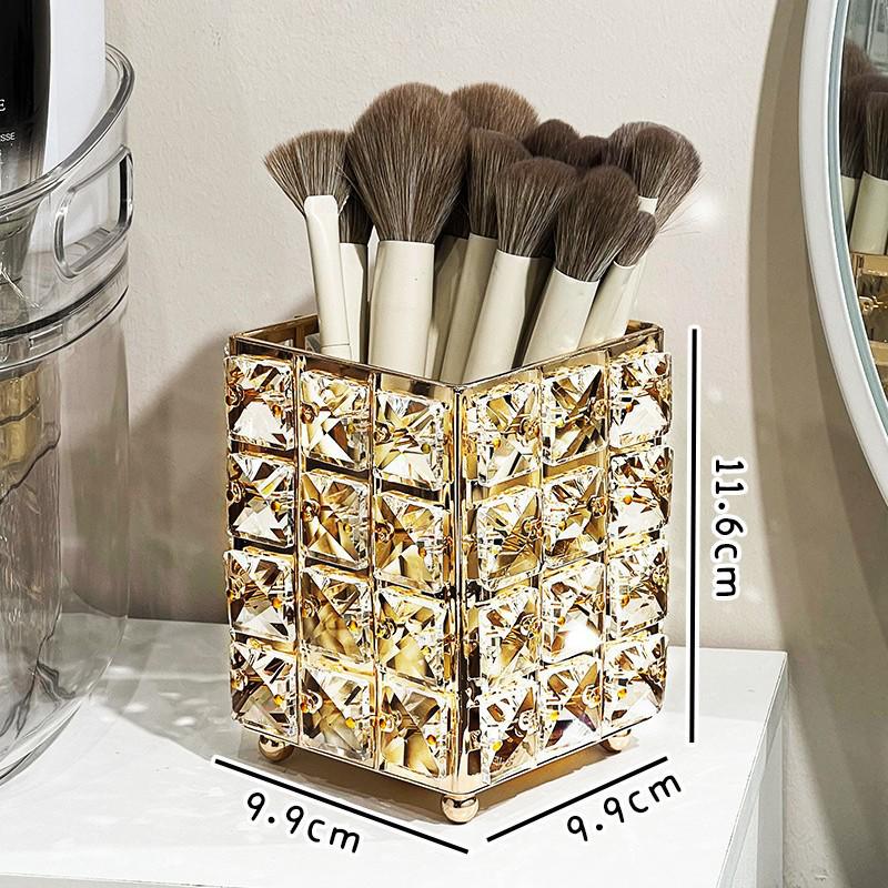 Nordic INS Style Crystal Iron Art Desktop Ornaments: Makeup Brush & Pen Holder Decorative Display.