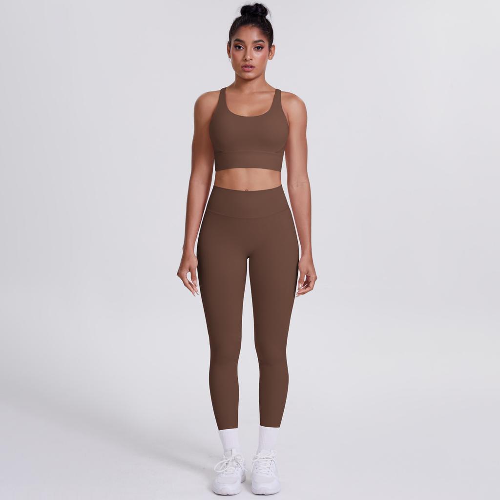 New Woolen Tight Yoga Dress Cross Back Sports Bra Set Cloud Sensing Speed Drying Running Fitness Two Piece Set For Women