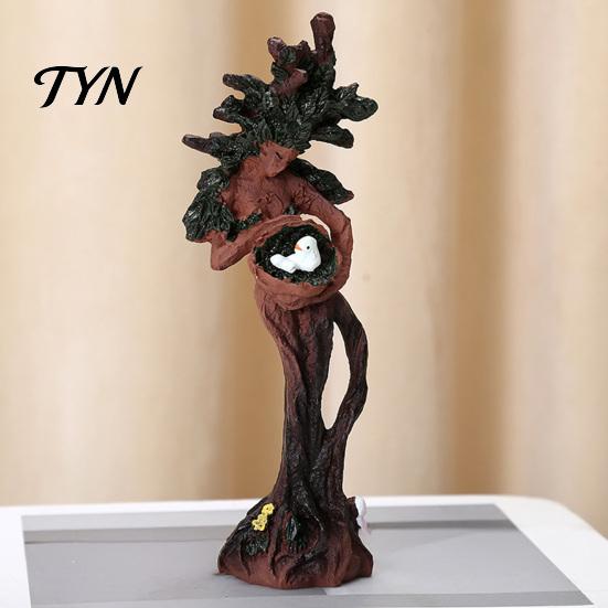 Personalized Shelf Display Piece Tree Goddess Statue with Bird Nest, Resin Figurine, Handcrafted Modern Craft Forest Spirit Sculpture,