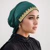 Shiny Golden Rhinestone Caps Women Elasticity Tie Back Caps Muslim Inner Hijabs Turban Leaf Stamping Diamond Undercap Jersey