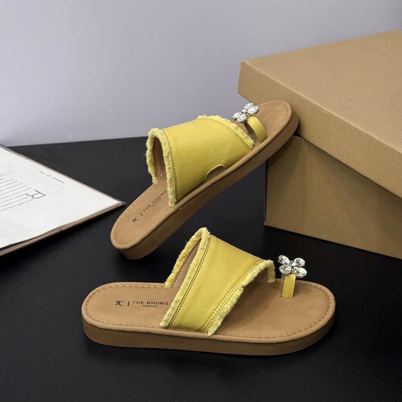 

Bow sleeve toe drop 2025 new design flat bottom cool slippers summer wear 35 бежевий