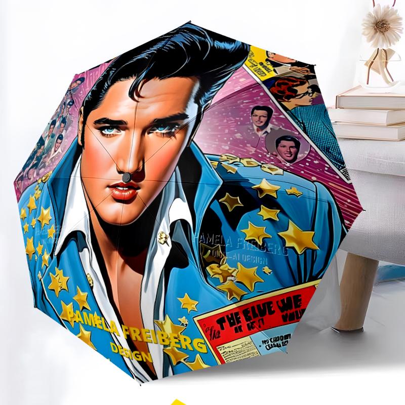 Elvis Fashionable Automatic Opening/Closing Folding Umbrella. Portable and Foldable, Ideal for Gift, Travel, and Daily Use.