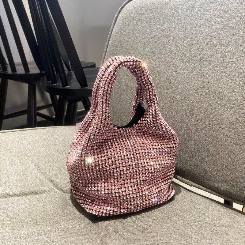 Borsa da sera con strass Manico Portamonete e Borse Borsa a mano Lusso Designer Hobo Borsa a spalla Borsa a tracolla con cristalli lucidi Secchiello KTY