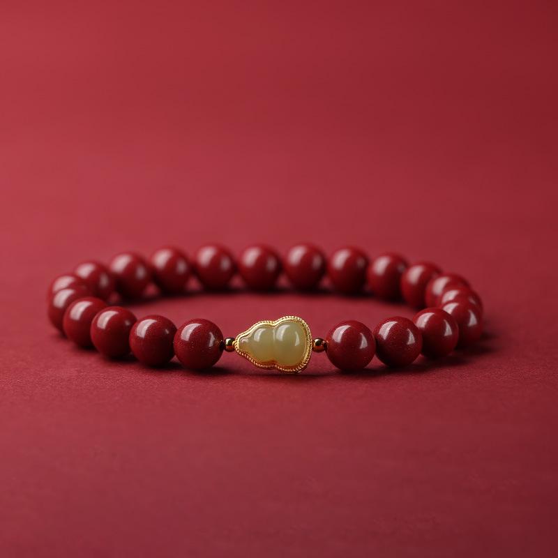 Cinnabar Ruyi Gourd Bracelet - Single Circle Zisha Fulu Peace Bracelet for Women, Benming Year