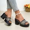 Summer new thick heel outer wear one-word cool slippers new woven women's shoes