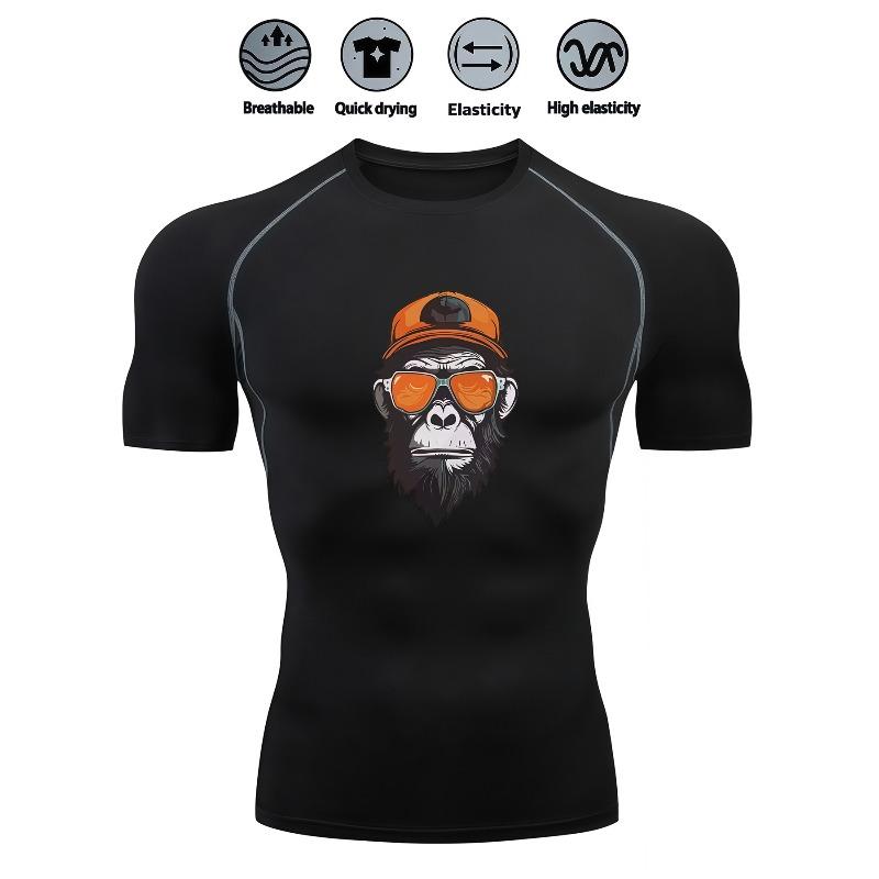 Men's Slim Fit Compression Shirt Quick Dry Breathable Gym Running Funny Animal Print Activewear