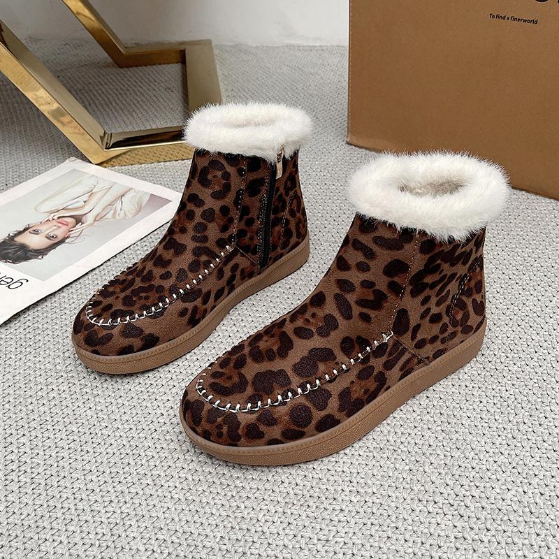 Women's Fleece-Lined Snow Boots, Thick Warm Winter Shoes with Leopard Print, Plus Size Cold Weather Footwear