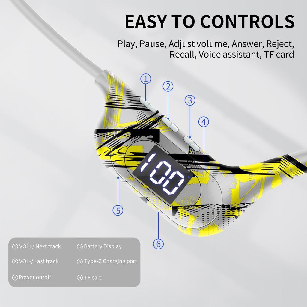 AKZ-G9 Vibration Bone Conduction Bluetooth Earphones with Card Slot, Digital Display, Neckband Design, and Long Battery Life.