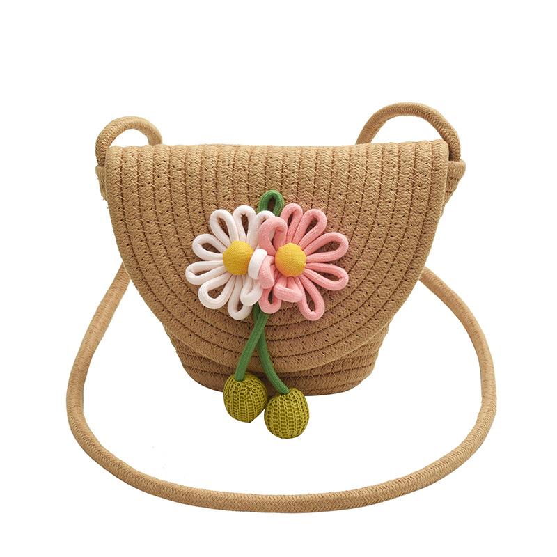 

Durable Straw Crossbody Bag Flower Woven Coin Purse Handbag Girls Shoulder Messenger Bag Summer Cute Princess Handbag 2025 Gift хакі