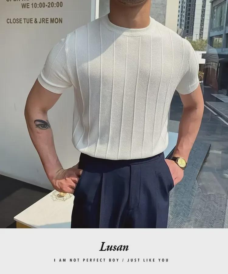 Tendenza Maglione Estivo Casual da Uomo Girocollo Manica Corta 2024