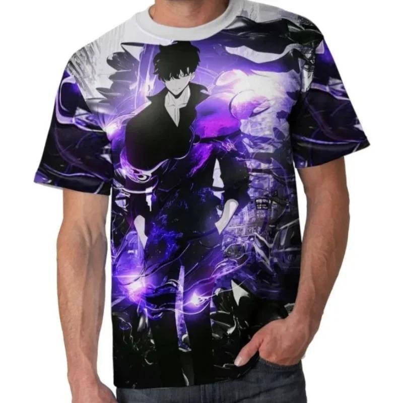 Korea Solo Leveling Anime Komiksy 3D Tisk role hobby oblečení Tričko s krátkým rukávem Nadměrný top Rychleschnoucí tričko fanoušci animace