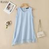 ZANZEA Women Casual Round Neck Sleeveless Lace Splice Summer Tank Tops
