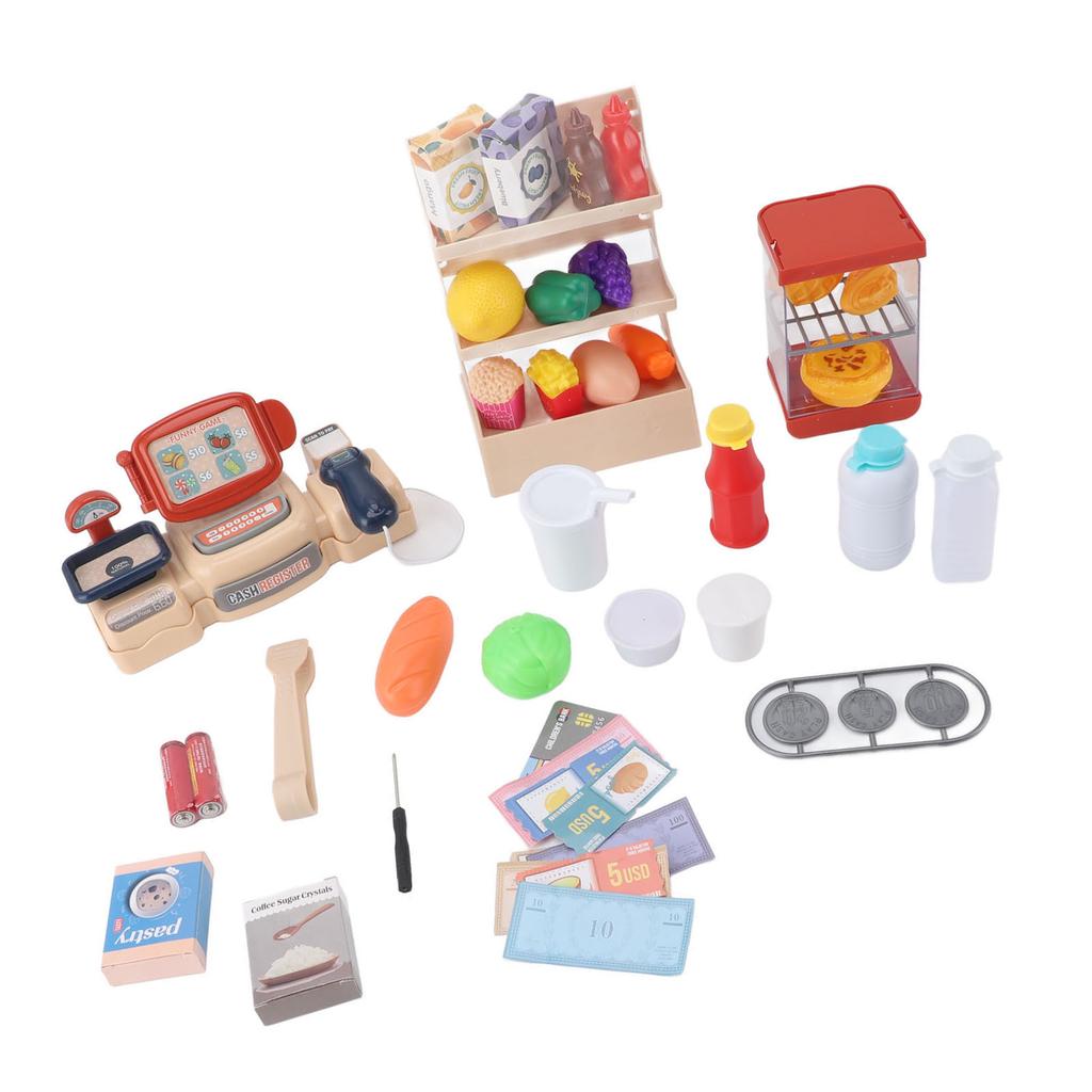 42Pcs Cash Register Toy Set with with Sound Effects Realistic Interactive Fun Multifunction Kids