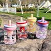 Water bottle cute large capacity plastic cup lady bubble flower teacup cartoon girl tea separation big belly straw cup