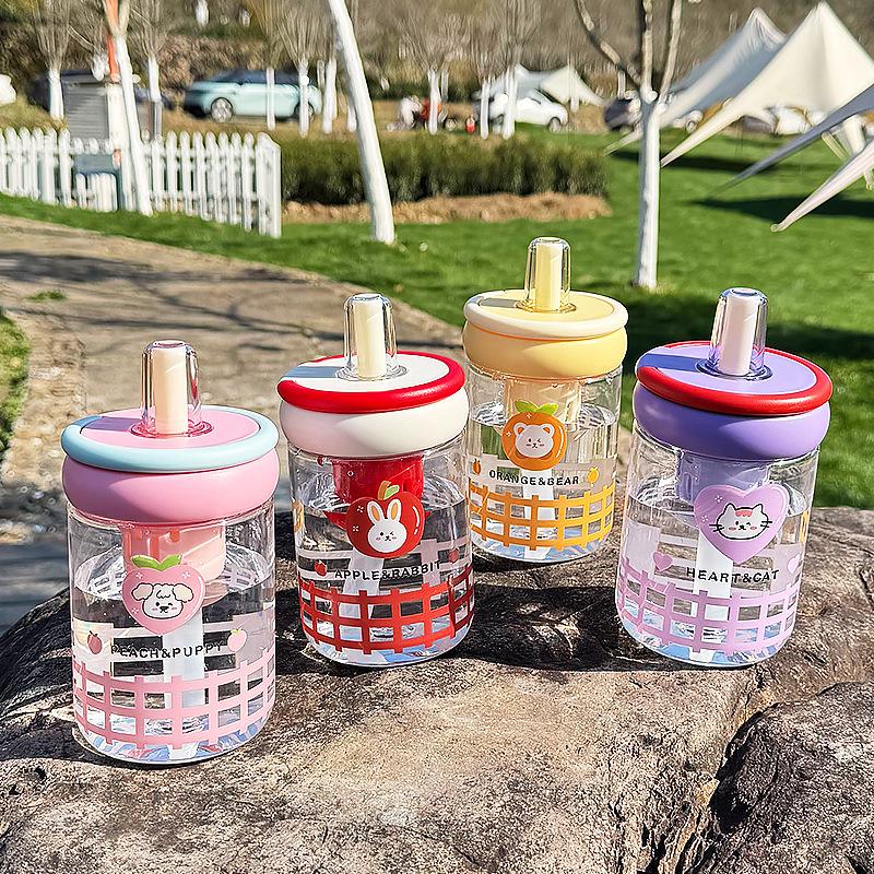 Water bottle cute large capacity plastic cup lady bubble flower teacup cartoon girl tea separation big belly straw cup