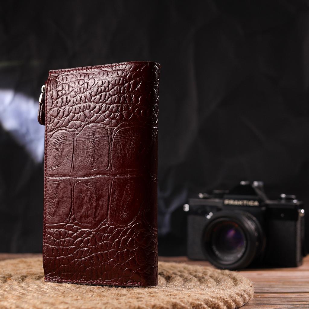 Prostorné vertikální dámské kočky z pravé kůže s ražbou krokodýla CANPELLINI Wallet 21644 Burgundy