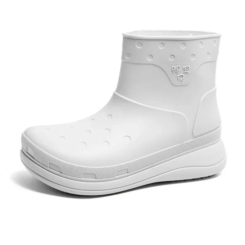 

Чоловічі дощові черевики, нова мода, прості короткі туфлі для води, теплі та товсті підошви, м’які підошви, зручні гумові балони 44 білий