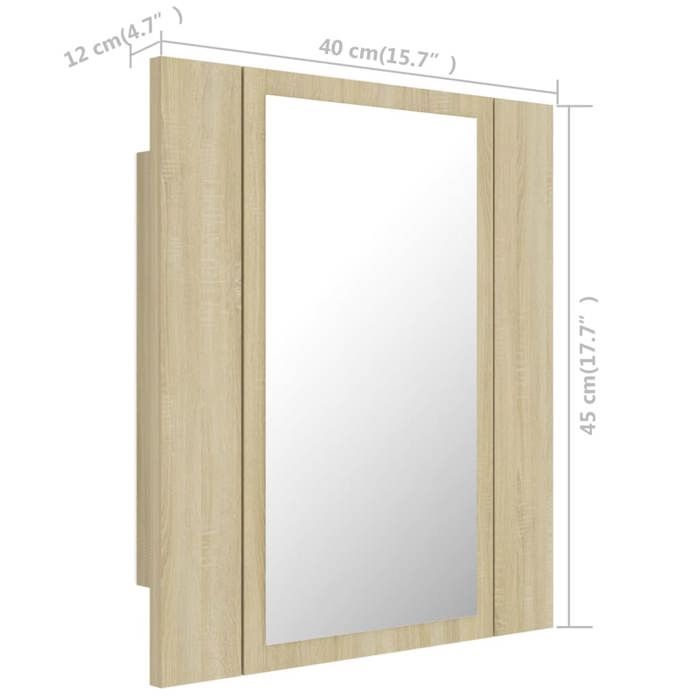 VidaXL LED Bathroom Mirror Cabinet Sonoma Oak 40x12x45 Cm Acrylic 804951