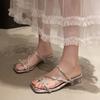 Fashion Luxury Glitter Butterfly Decoration Slip On Sandals Women 2025 Summer Square Toe Medium Heel Slides Fashion Clear Heel Slippers