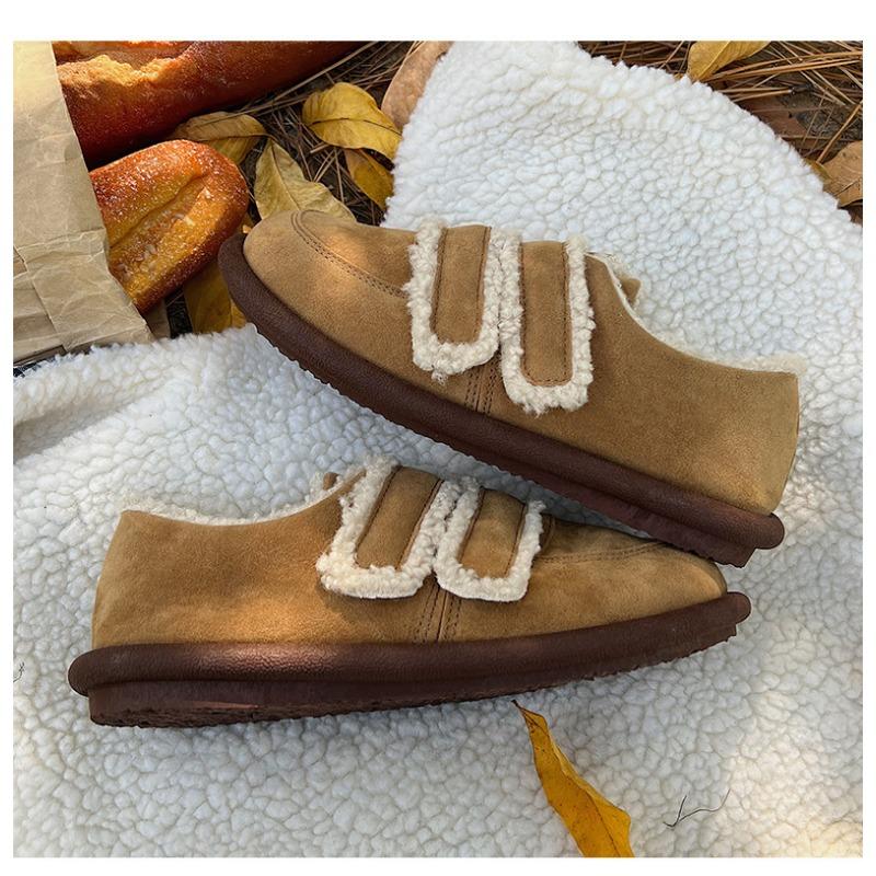 Thick Soled Hairy Shoes for Women's Outdoor Wear New Autumn and Winter with Thick Velvet Warm and Anti Slip Retro Cotton