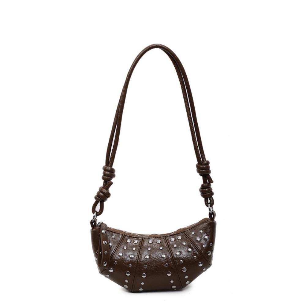 Crossbody Bag Rivets PU Dumplings Bag Small Pack Punk Style Handbags Croissant Shoulder Bag  Lady
