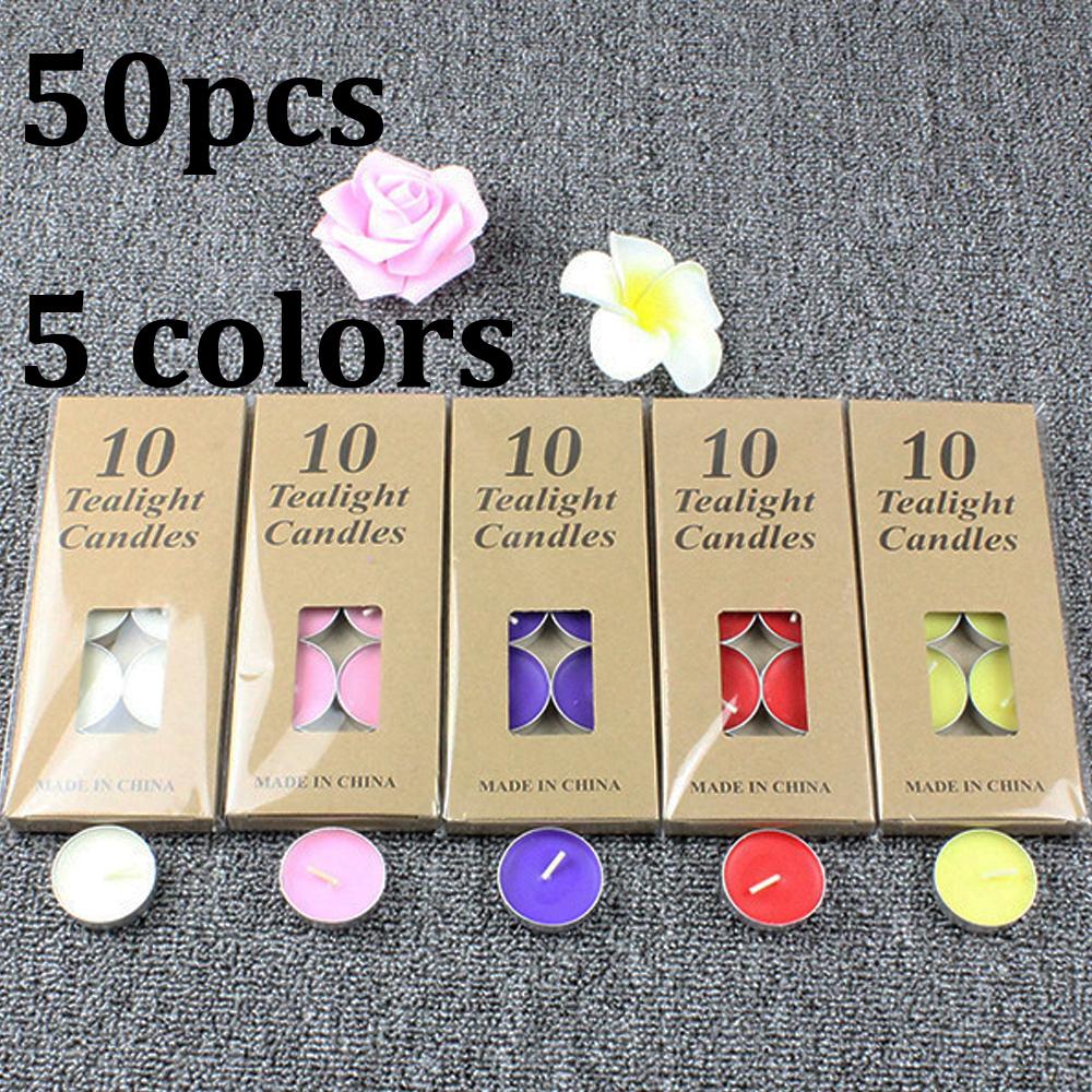 50pcs/set Tea Wax Candle Birthday Wedding Party Candle Candlelight Dinners Candle Romantic Decorative Candles In Aluminum Cups