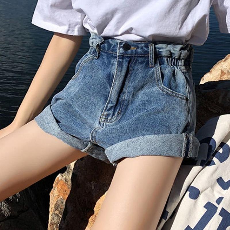 

Летние женские джинсовые шорты больших размеров, новые женские свободные корейские модные короткие джинсы, женские элегантные широкие повседневные короткие брюки, джинсовые брюки 1101 4XL синий
