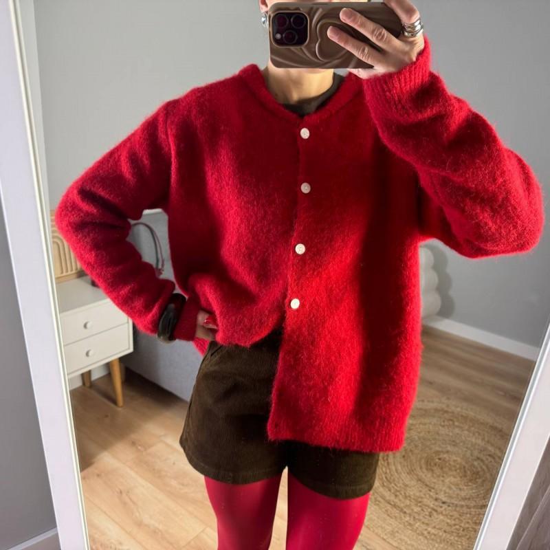 Womens Soft Knit Cardigan With Vintage Button Gray Wool Blend Sweater Outerwear Casual Chic
