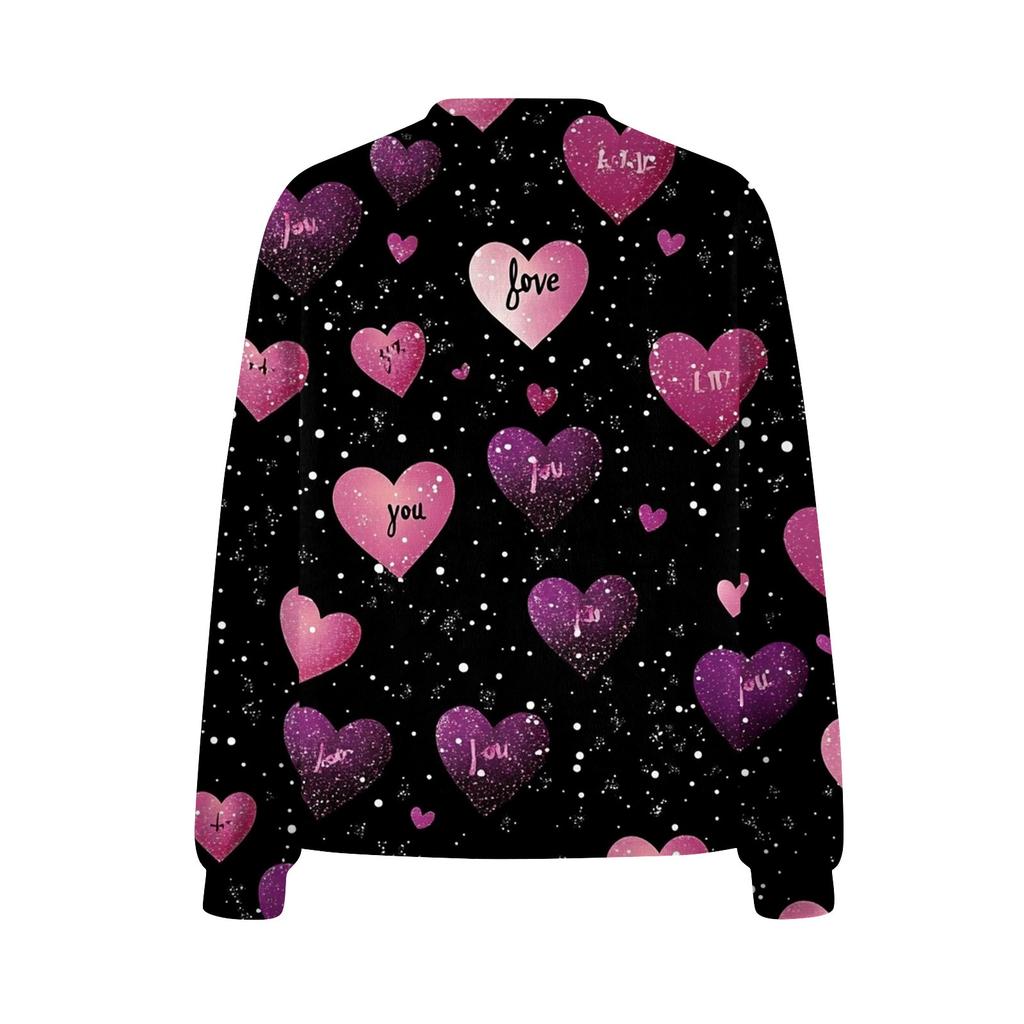 Women's Fashion Short Jacket Casual Long Sleeve Valentine's Day Printed Single Breasted Plush Top