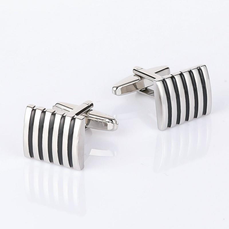 

Curved Black Striped Metal Cufflinks Classic Business Men s French Black Stripes серебряный