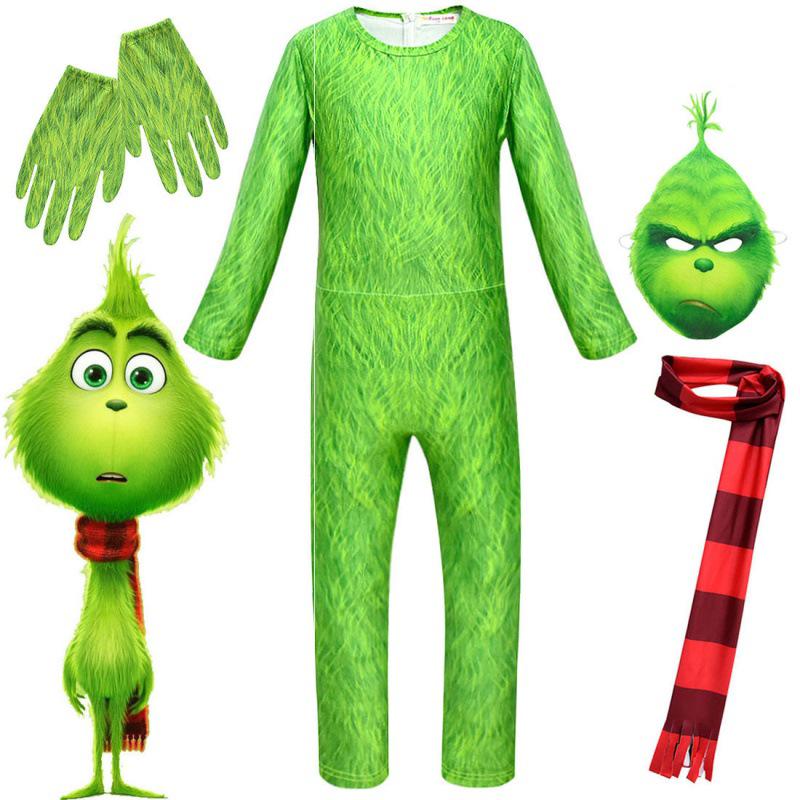 Halloween Grinch Monster Kids Cosplay Jumpsuit Costume 140