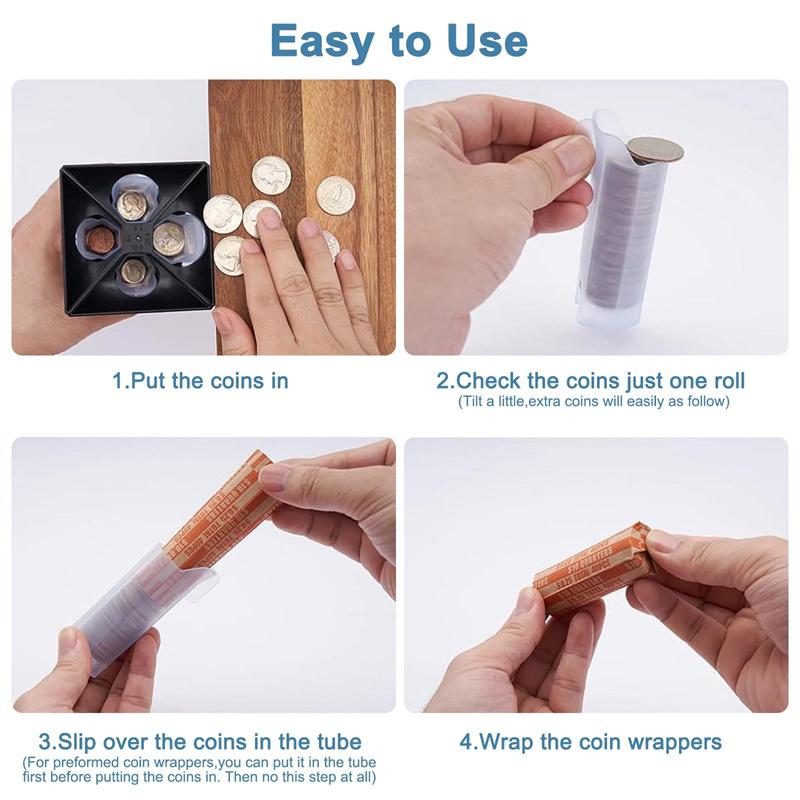 4-In-1 Coin Counter And Sorter Tube Set With Holder,Piggy Bank Penny Nickel Dime Quarter Roll Organizer