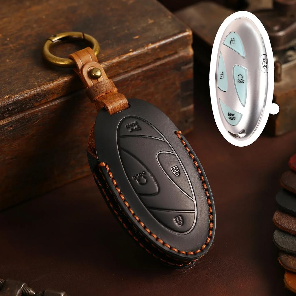 5/7 Buttons Leather Holder Shell Car Key Case Protector Cover For Hyundai Grandeur Gn7  Kona Ev  Smart Romote Keyless Go