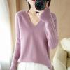Hollow Out Sweater Women's Solid Color Autumn and Winter Base Sweater Long Sleeved Knitted Sweater Slim V-neck Pullover Trendy Sweater
