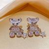 Silver Needle Light Luxury Zircon Oval Bear Earrings Cartoon Creative Personalized Stud Earrings Niche High-end Exquisite Earrings Women