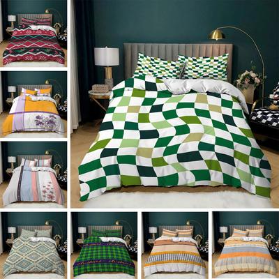 Direct Sales Checkerboard Kit Digital Stripe Printing Quilt Cover Bedding Three-Piece Set