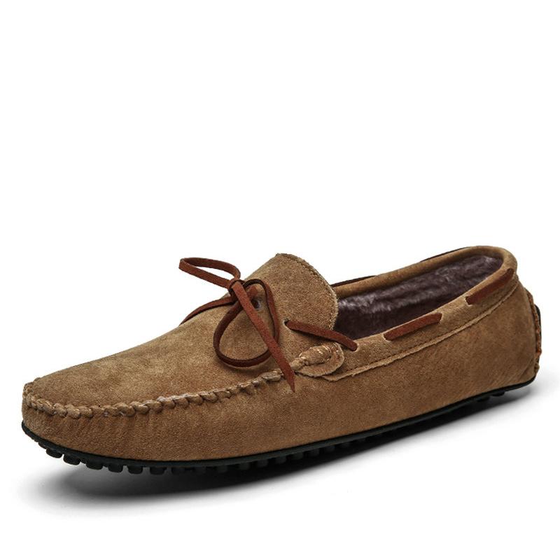 Genuine Leather Warm Loafers Men Shoes Slip-on Driving Flats Men Casual Walking Shoes Moccasins Soft Sole Lazy Shoes Size 38~49